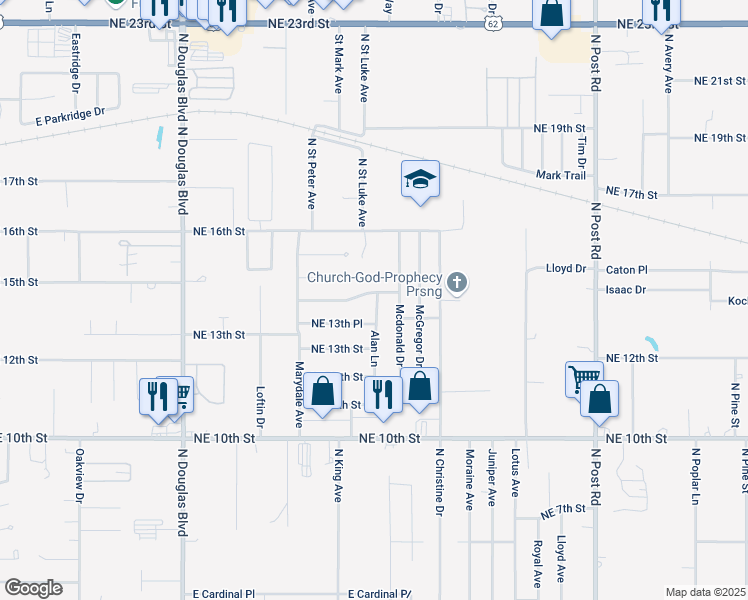 map of restaurants, bars, coffee shops, grocery stores, and more near 9449 Northeast 14th Street in Midwest City