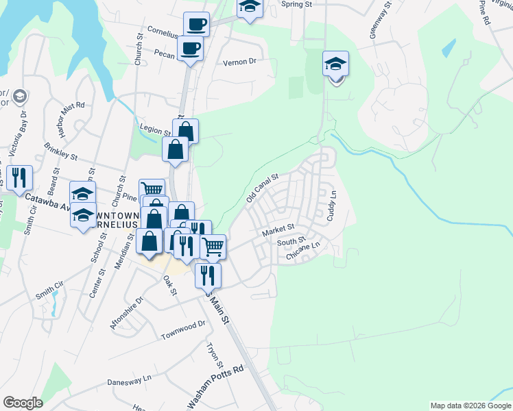 map of restaurants, bars, coffee shops, grocery stores, and more near 920 Gardners Way in Cornelius