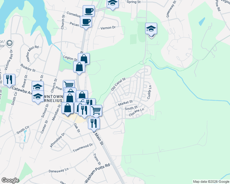 map of restaurants, bars, coffee shops, grocery stores, and more near 920 Gardners Way in Cornelius