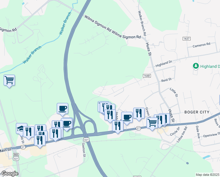 map of restaurants, bars, coffee shops, grocery stores, and more near 102 Bryans Way in Lincolnton