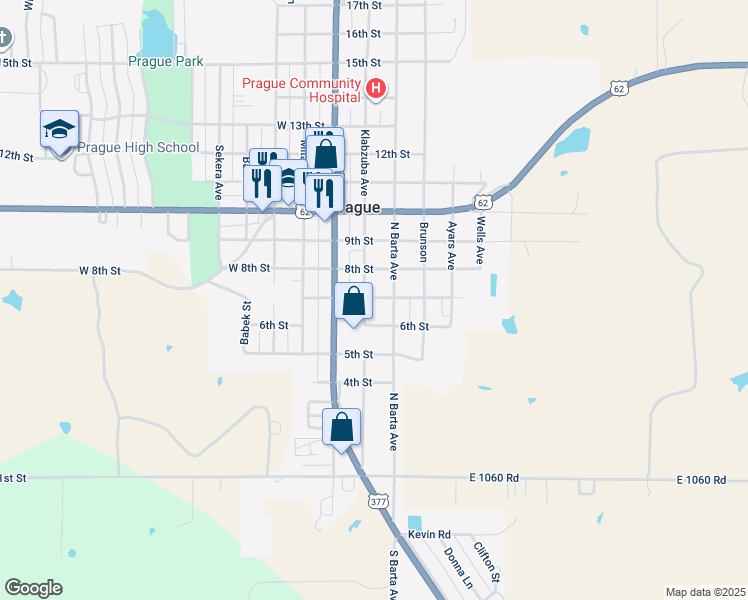 map of restaurants, bars, coffee shops, grocery stores, and more near 706 Klabzuba Avenue in Prague