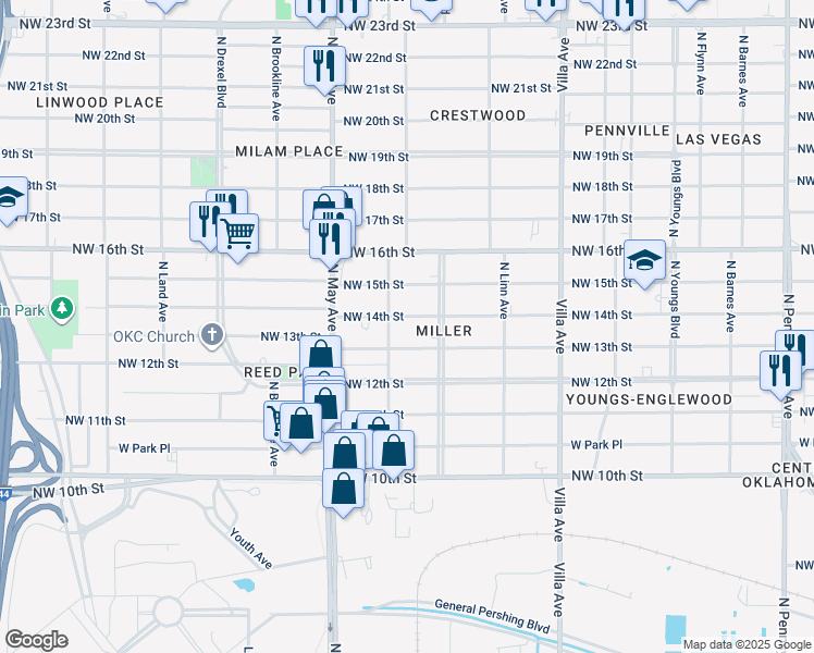 map of restaurants, bars, coffee shops, grocery stores, and more near 2731 Northwest 14th Street in Oklahoma City