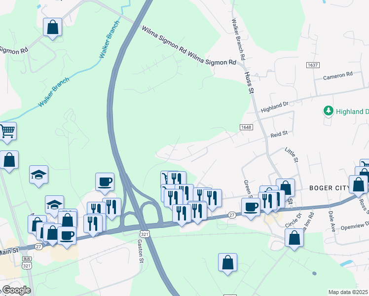 map of restaurants, bars, coffee shops, grocery stores, and more near 102 Bryans Way in Lincolnton