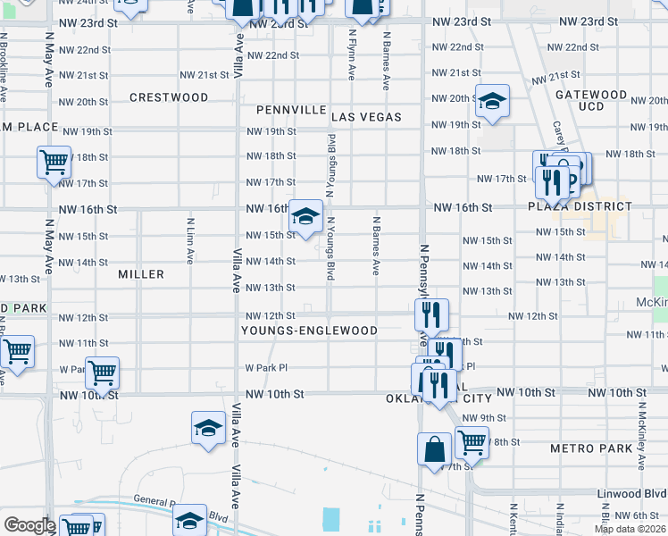 map of restaurants, bars, coffee shops, grocery stores, and more near in Oklahoma City