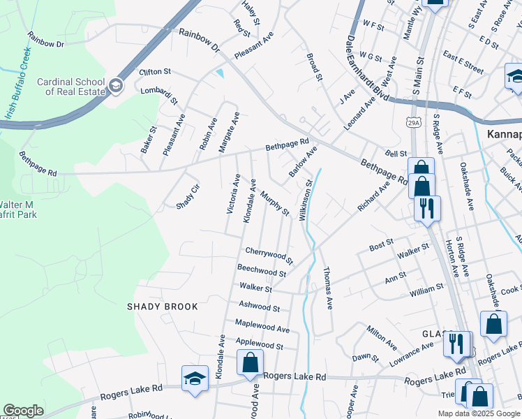 map of restaurants, bars, coffee shops, grocery stores, and more near 904 Longview Avenue in Kannapolis
