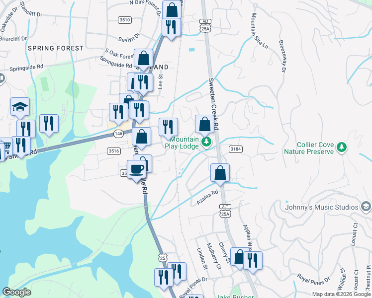 map of restaurants, bars, coffee shops, grocery stores, and more near 209 Rosscraggon Road in Asheville