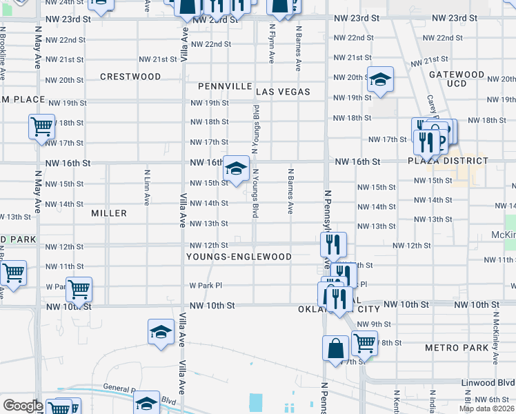 map of restaurants, bars, coffee shops, grocery stores, and more near in Oklahoma City