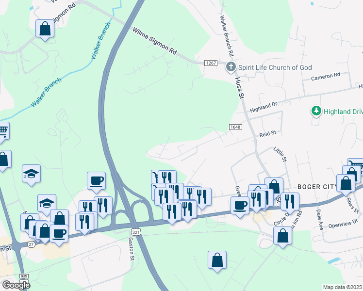 map of restaurants, bars, coffee shops, grocery stores, and more near 110 Bryans Way in Lincolnton
