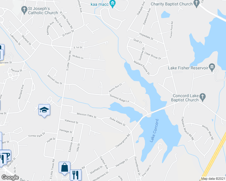 map of restaurants, bars, coffee shops, grocery stores, and more near 182 Austin Run Court in Kannapolis