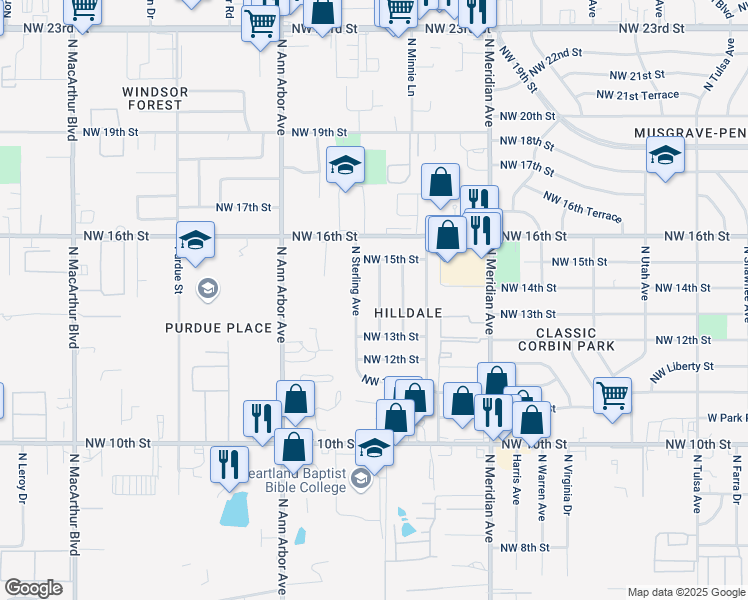 map of restaurants, bars, coffee shops, grocery stores, and more near 1429 North Libby Avenue in Oklahoma City