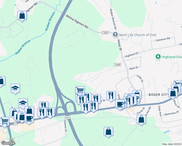 map of restaurants, bars, coffee shops, grocery stores, and more near 110 Bryans Way in Lincolnton