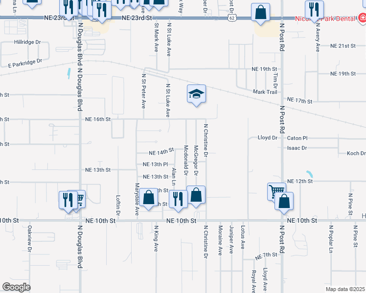 map of restaurants, bars, coffee shops, grocery stores, and more near 9449 Northeast 14th Street in Midwest City