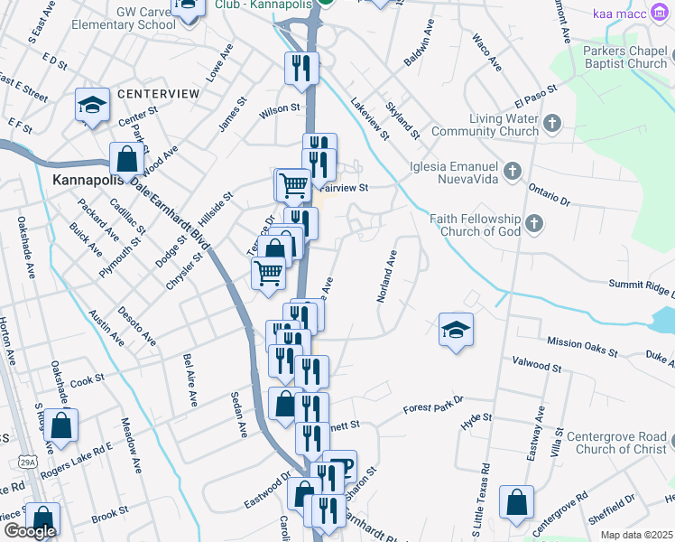 map of restaurants, bars, coffee shops, grocery stores, and more near 709 Irene Avenue in Kannapolis