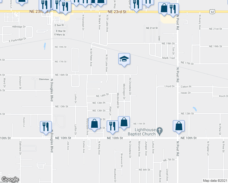 map of restaurants, bars, coffee shops, grocery stores, and more near 9449 Northeast 14th Street in Midwest City