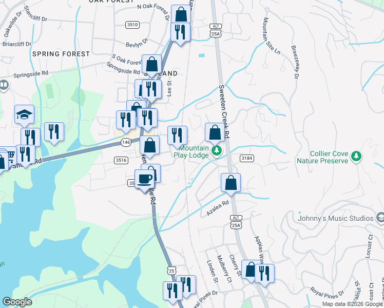 map of restaurants, bars, coffee shops, grocery stores, and more near 209 Rosscraggon Road in Asheville