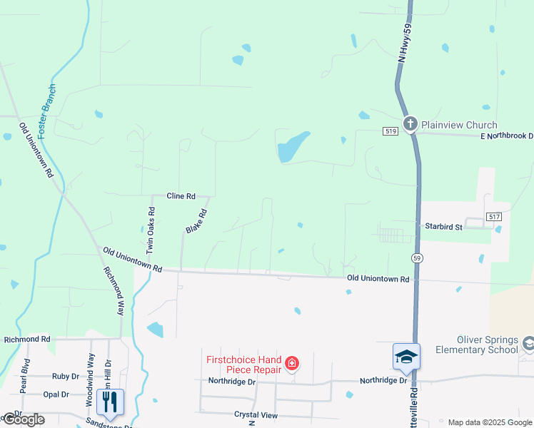 map of restaurants, bars, coffee shops, grocery stores, and more near 401 Rhynes Way in Van Buren