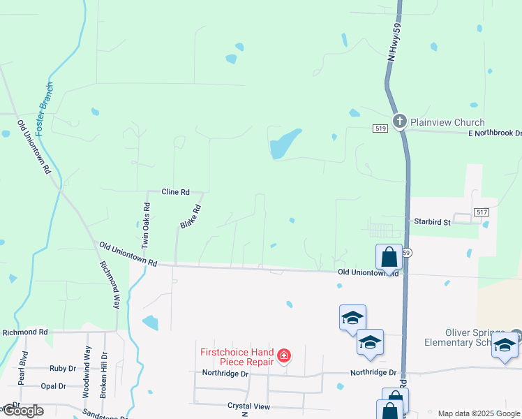 map of restaurants, bars, coffee shops, grocery stores, and more near 401 Rhynes Way in Van Buren