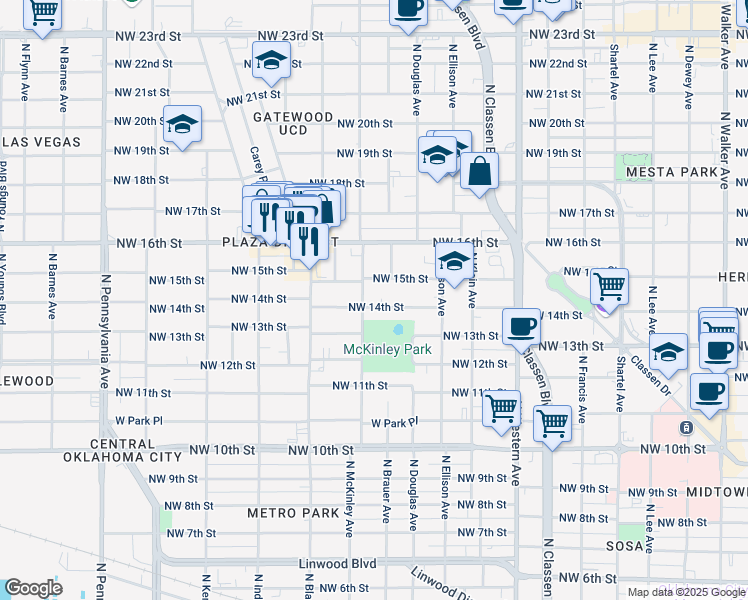 map of restaurants, bars, coffee shops, grocery stores, and more near 1511 Northwest 14th Street in Oklahoma City