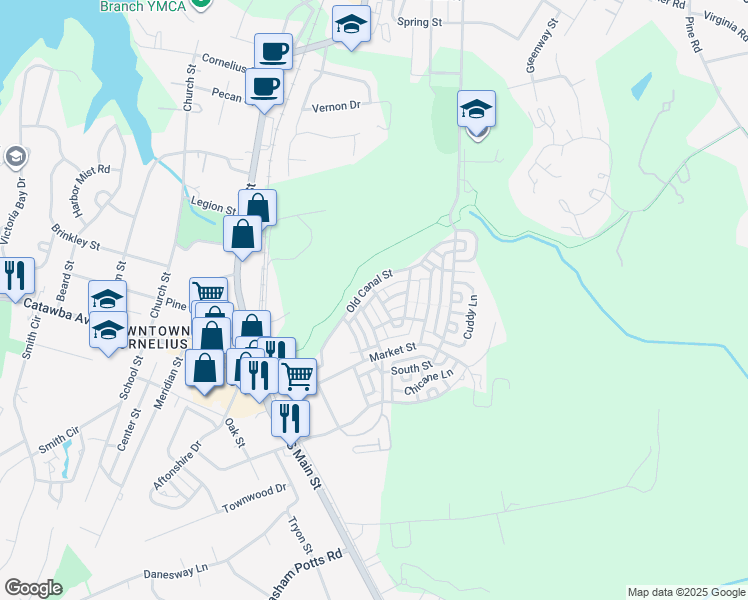 map of restaurants, bars, coffee shops, grocery stores, and more near 920 Gardners Way in Cornelius