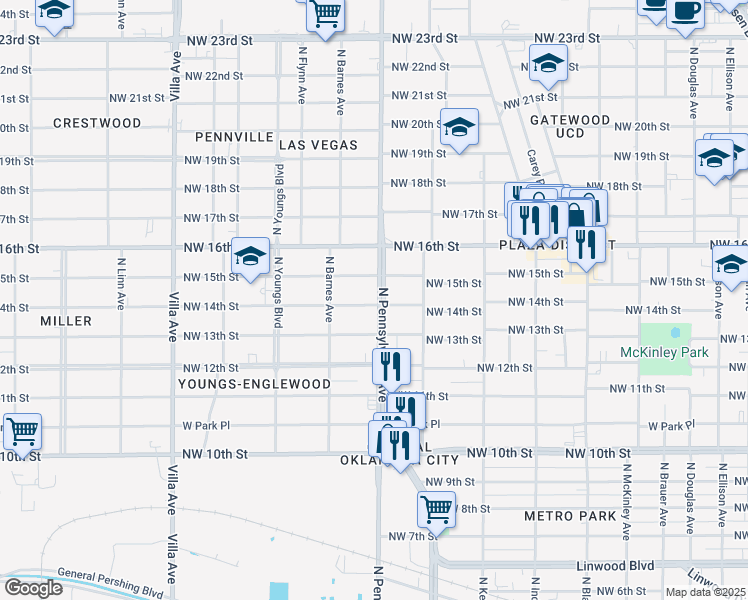 map of restaurants, bars, coffee shops, grocery stores, and more near 1501 North Pennsylvania Avenue in Oklahoma City