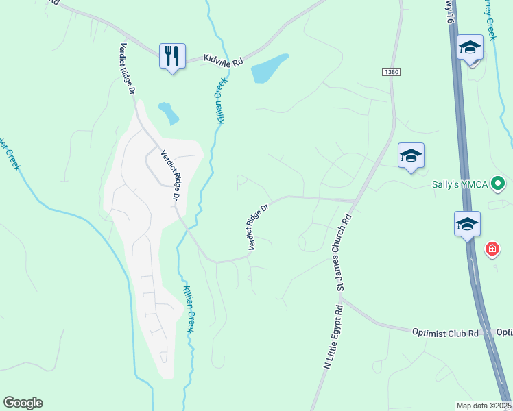 map of restaurants, bars, coffee shops, grocery stores, and more near 1376 Verdict Ridge Drive in Denver