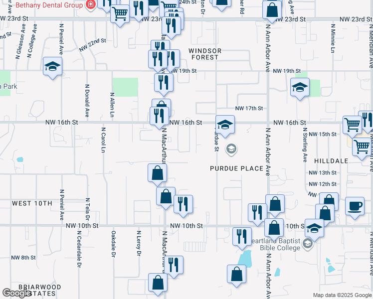 map of restaurants, bars, coffee shops, grocery stores, and more near 5738 Northwest 16th Street in Oklahoma City