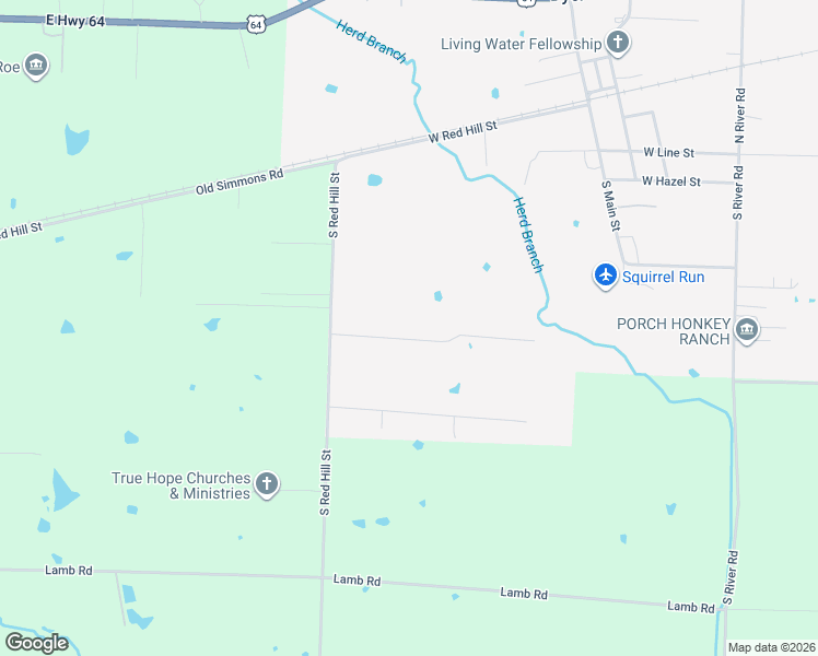 map of restaurants, bars, coffee shops, grocery stores, and more near 1234 Rosellas Way in Dyer