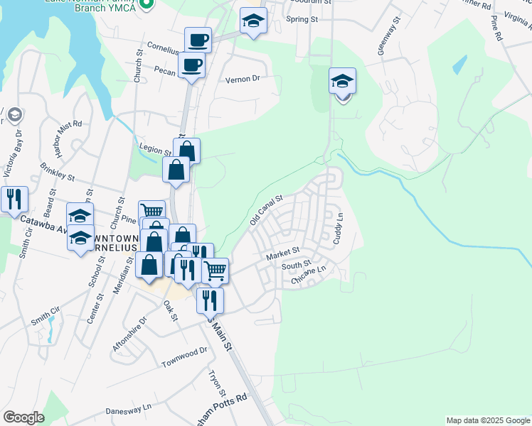 map of restaurants, bars, coffee shops, grocery stores, and more near 920 Gardners Way in Cornelius