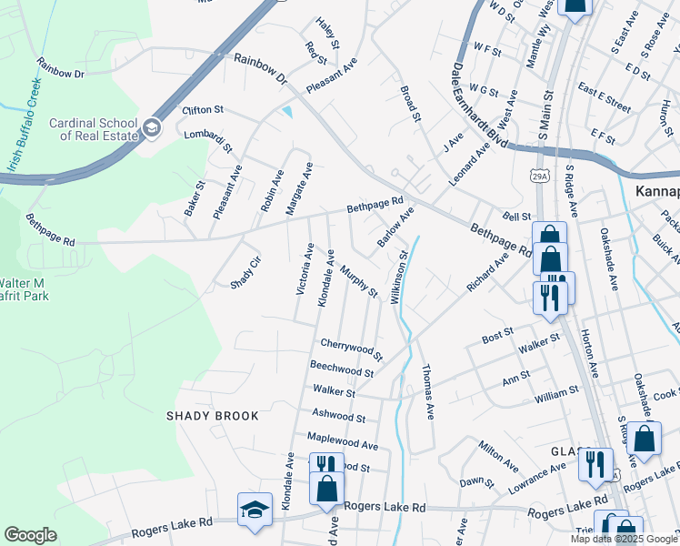 map of restaurants, bars, coffee shops, grocery stores, and more near 839 Murphy Street in Kannapolis