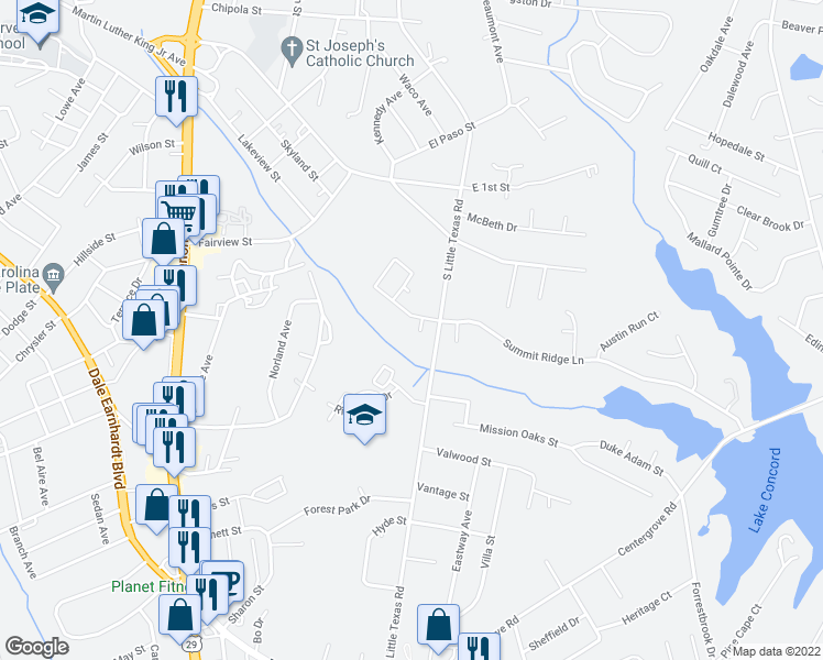 map of restaurants, bars, coffee shops, grocery stores, and more near 212 Nellie Yale Place in Kannapolis