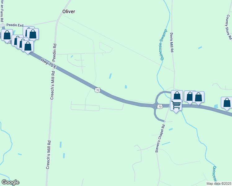 map of restaurants, bars, coffee shops, grocery stores, and more near 3511 US Highway 70 East in Smithfield