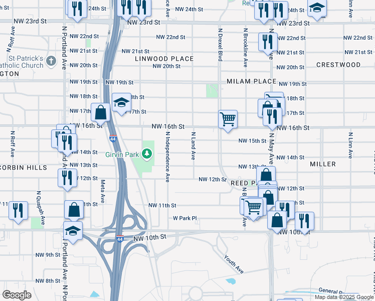 map of restaurants, bars, coffee shops, grocery stores, and more near 3209 Northwest 14th Street in Oklahoma City