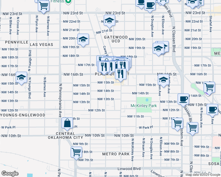 map of restaurants, bars, coffee shops, grocery stores, and more near 1732 Northwest 14th Street in Oklahoma City