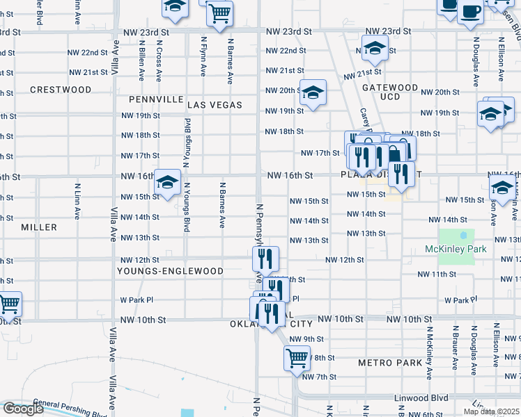 map of restaurants, bars, coffee shops, grocery stores, and more near 1501 North Pennsylvania Avenue in Oklahoma City