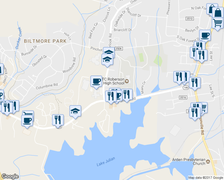 map of restaurants, bars, coffee shops, grocery stores, and more near 308 Overlook Road in Asheville