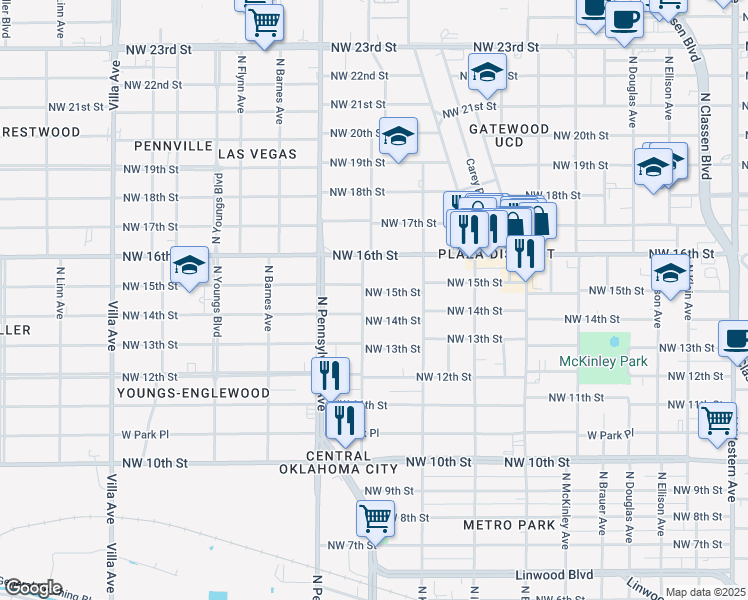 map of restaurants, bars, coffee shops, grocery stores, and more near 1939 Northwest 14th Street in Oklahoma City