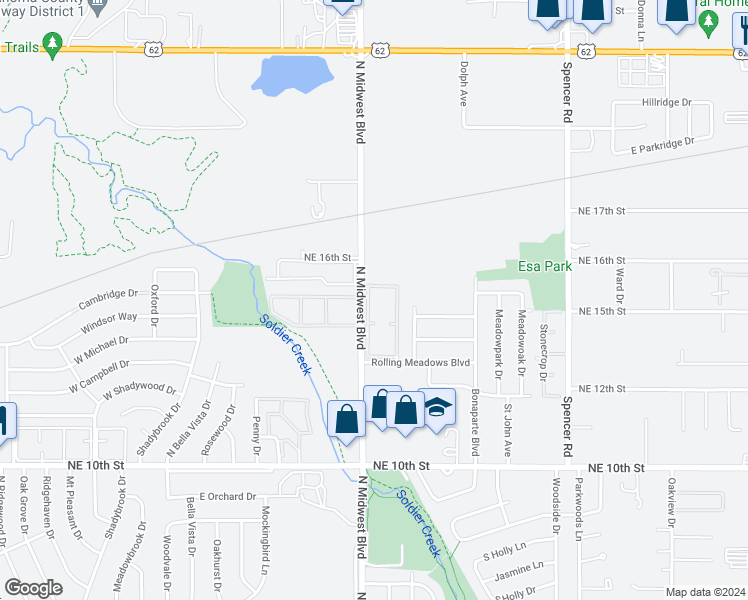 map of restaurants, bars, coffee shops, grocery stores, and more near 1418 North Midwest Boulevard in Midwest City