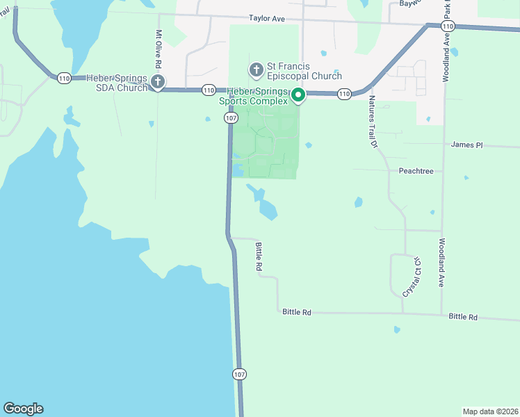 map of restaurants, bars, coffee shops, grocery stores, and more near 760 Big Dike Road in Heber Springs
