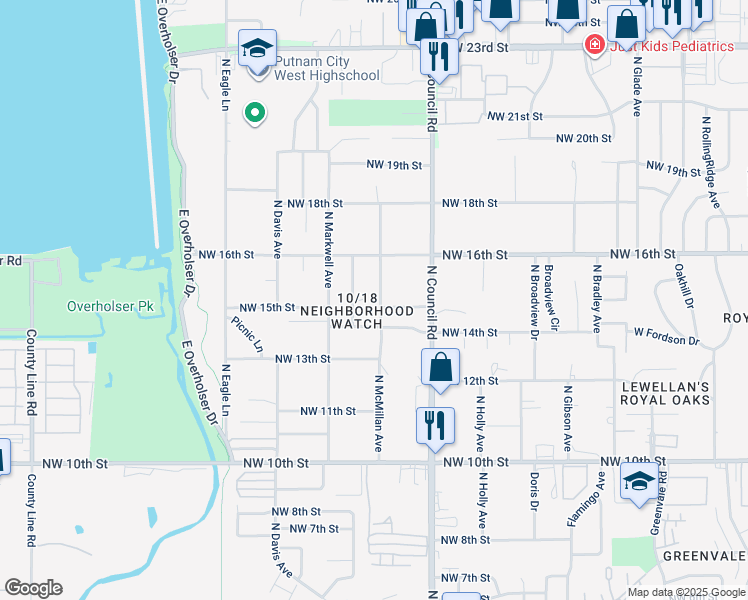 map of restaurants, bars, coffee shops, grocery stores, and more near 1515 North McMillan Avenue in Oklahoma City