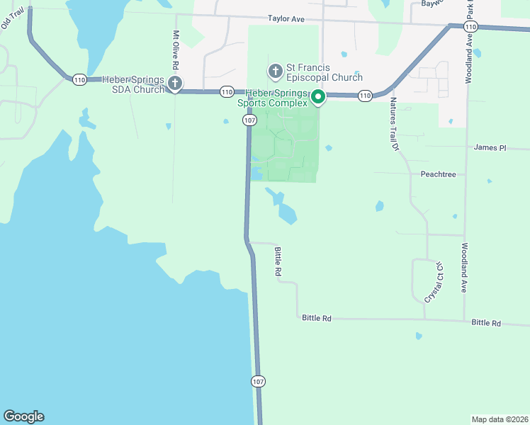 map of restaurants, bars, coffee shops, grocery stores, and more near 760 Big Dike Road in Heber Springs