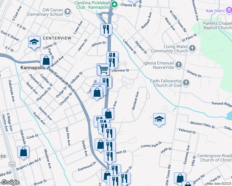map of restaurants, bars, coffee shops, grocery stores, and more near 709 Irene Avenue in Kannapolis