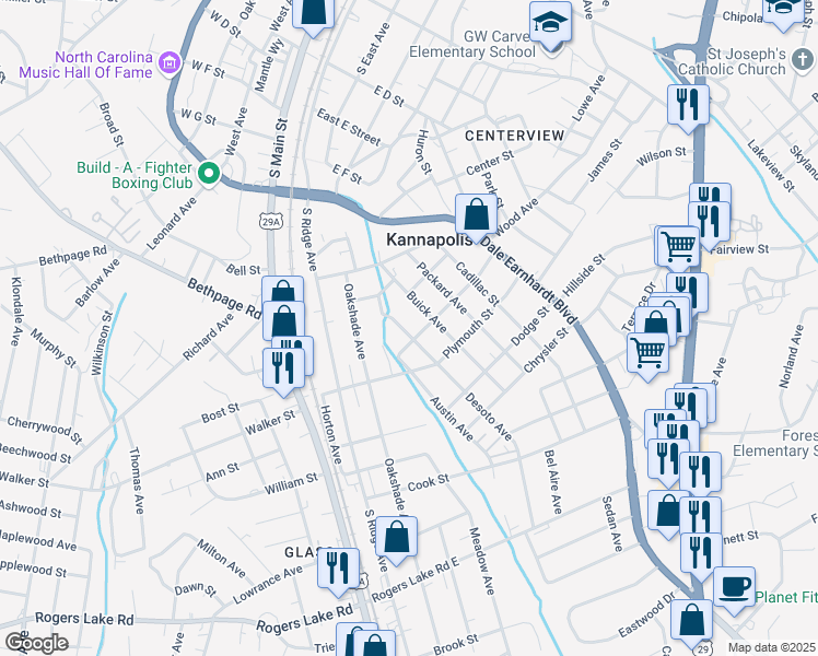 map of restaurants, bars, coffee shops, grocery stores, and more near 819 Desoto Avenue in Kannapolis