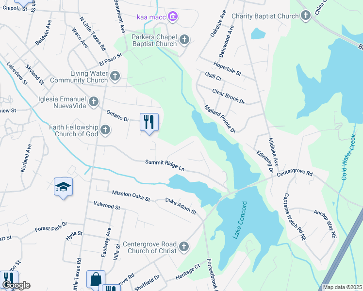 map of restaurants, bars, coffee shops, grocery stores, and more near 1811 Mary Wynn Court in Kannapolis