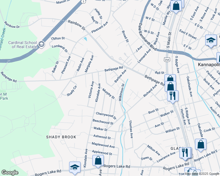 map of restaurants, bars, coffee shops, grocery stores, and more near 703 Deaton Street in Kannapolis