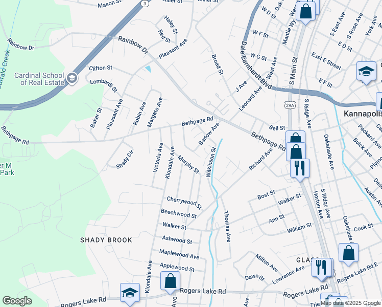 map of restaurants, bars, coffee shops, grocery stores, and more near 703 Deaton Street in Kannapolis