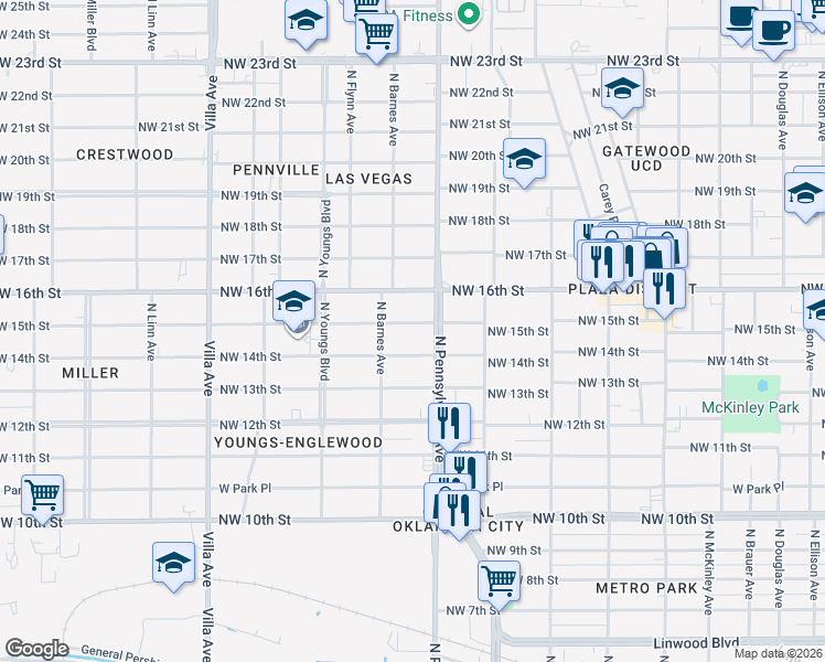 map of restaurants, bars, coffee shops, grocery stores, and more near 1501 North Pennsylvania Avenue in Oklahoma City