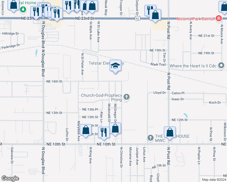 map of restaurants, bars, coffee shops, grocery stores, and more near 1525 McGregor Drive in Oklahoma City