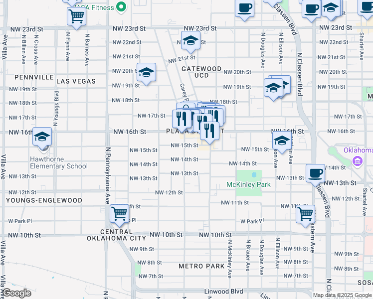 map of restaurants, bars, coffee shops, grocery stores, and more near 1732 Northwest 14th Street in Oklahoma City