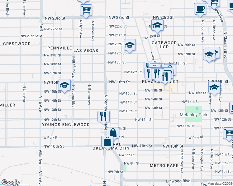 map of restaurants, bars, coffee shops, grocery stores, and more near 2004 Northwest 15th Street in Oklahoma City