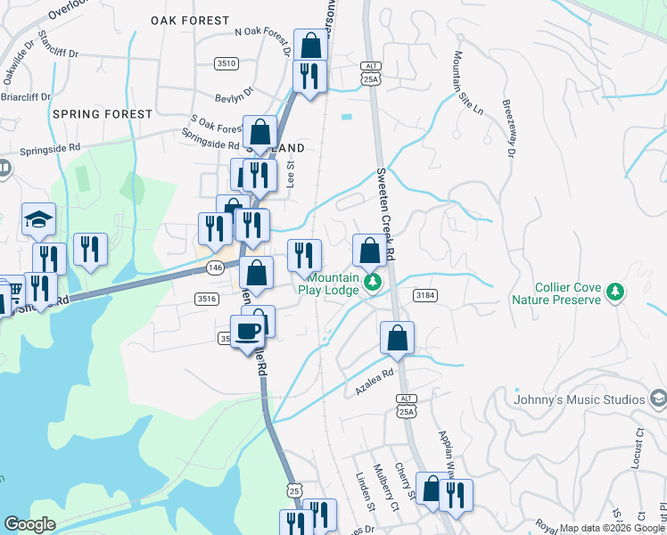 map of restaurants, bars, coffee shops, grocery stores, and more near 209 Rosscraggon Road in Asheville